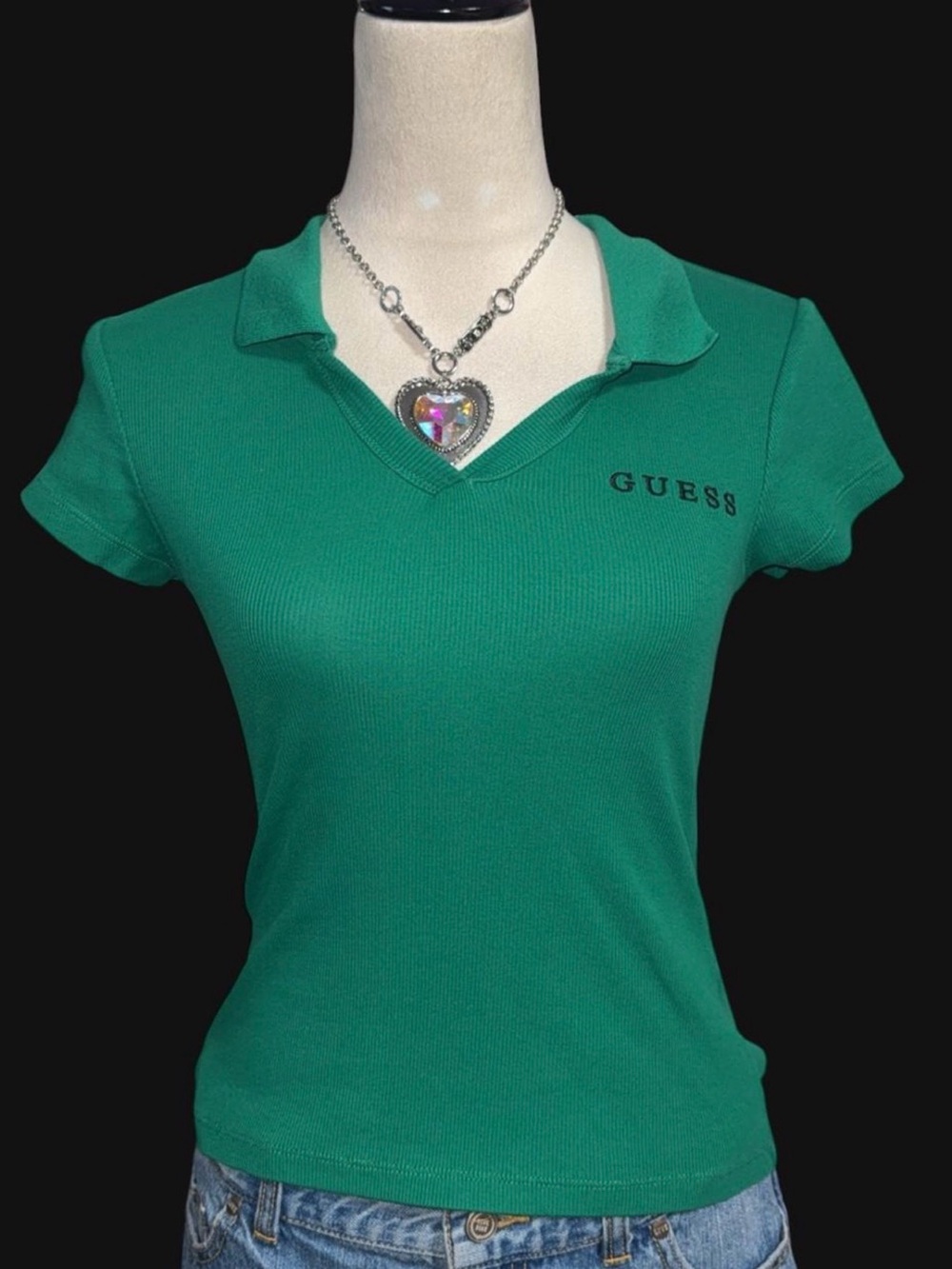 GUESS Green Short Sleeve Cropped Polo Top